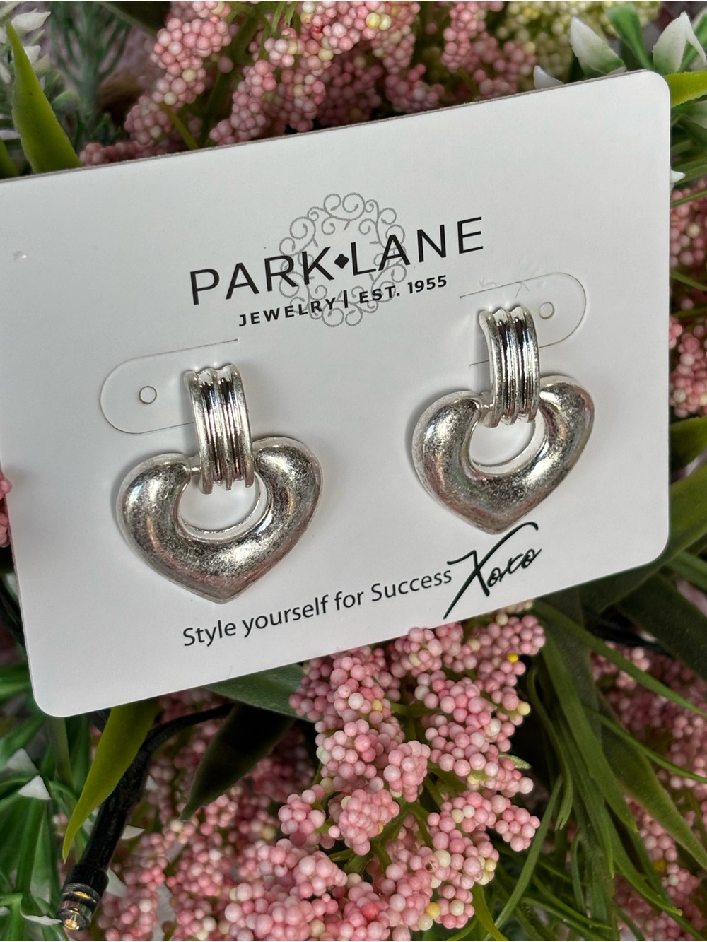 NWT Park Lane Chic Free Bird Silver Puffy Heart Drop Earrings 1 1/4” diameter